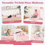 Costway Matelas de sol pliable pour enfants phosphorescent Tapis de sieste pliant en trois couleurs vives/gris/rose