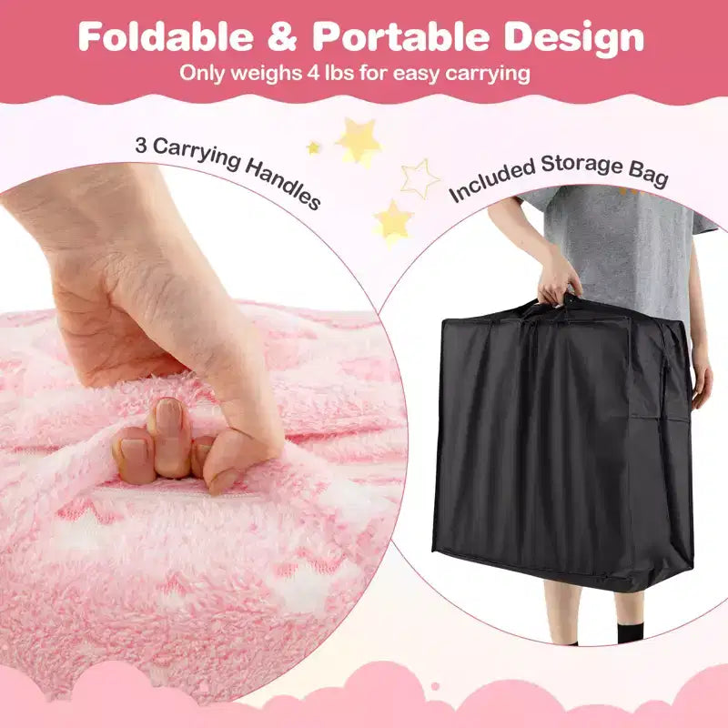 Costway Matelas de sol pliable pour enfants phosphorescent Tapis de sieste pliant en trois couleurs vives/gris/rose