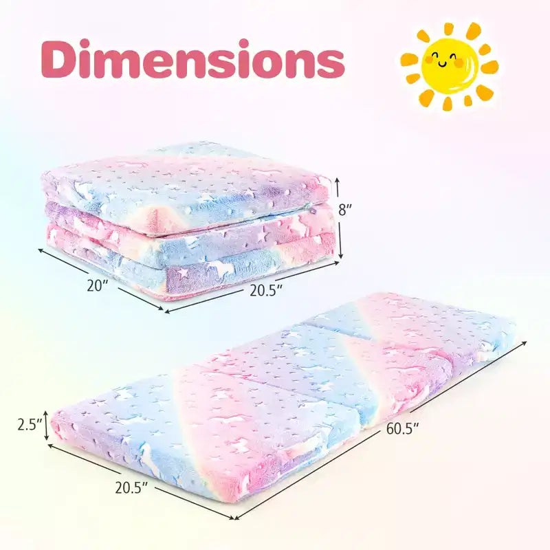 Costway Matelas de sol pliable pour enfants phosphorescent Tapis de sieste pliant en trois couleurs vives/gris/rose