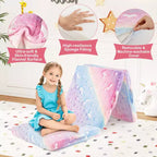 Costway Matelas de sol pliable pour enfants phosphorescent Tapis de sieste pliant en trois couleurs vives/gris/rose