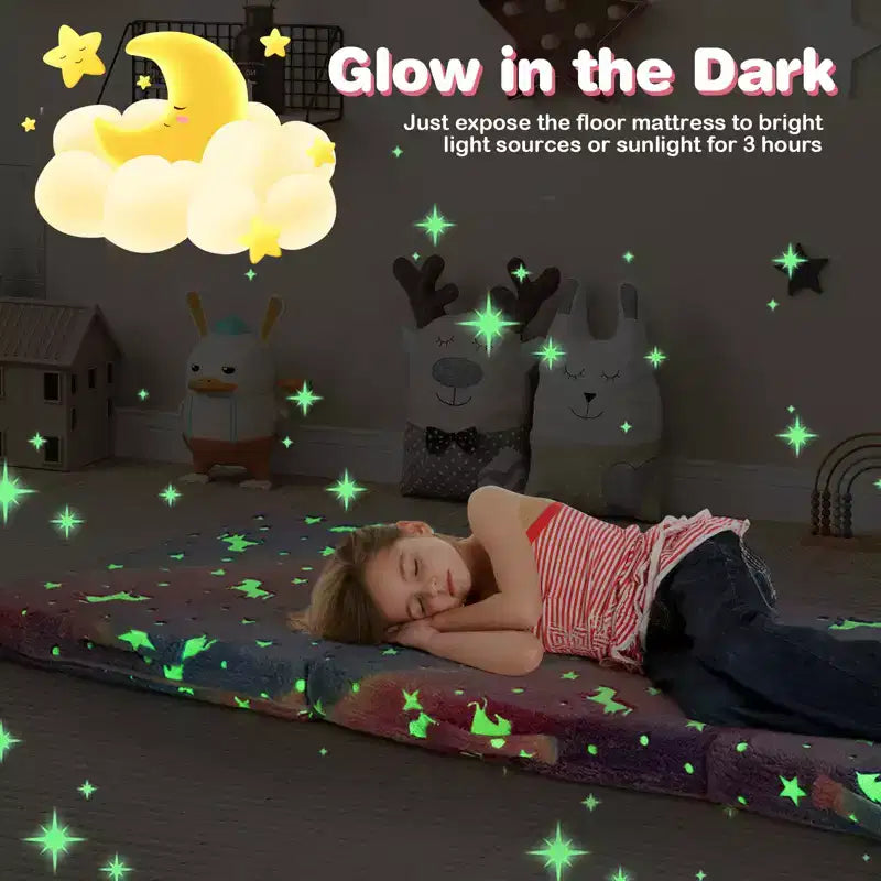 Costway Matelas de sol pliable pour enfants phosphorescent Tapis de sieste pliant en trois couleurs vives/gris/rose