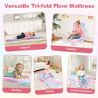Costway Matelas de sol pliable pour enfants phosphorescent Tapis de sieste pliant en trois couleurs vives/gris/rose