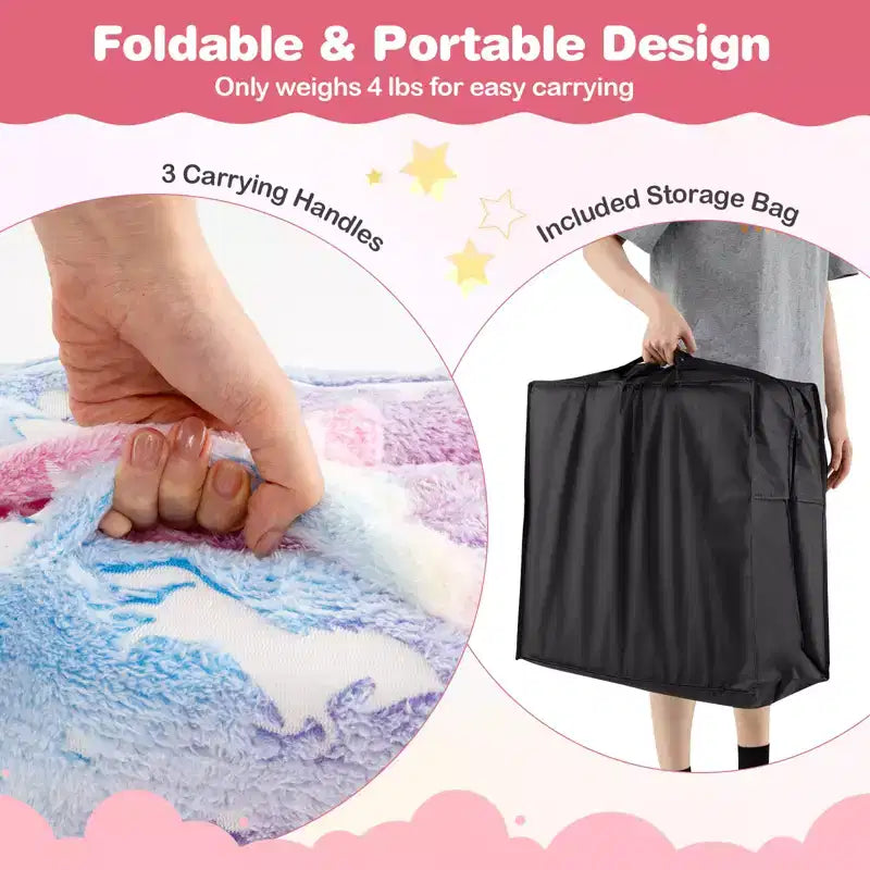 Costway Matelas de sol pliable pour enfants phosphorescent Tapis de sieste pliant en trois couleurs vives/gris/rose
