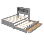 Lit plateforme Whisen pleine taille en bois avec lit gigogne, tiroirs et prises USB