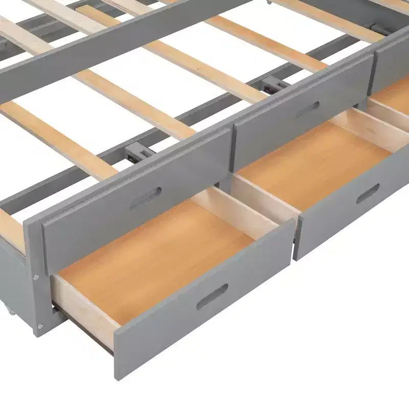 Lit plateforme Whisen pleine taille en bois avec lit gigogne, tiroirs et prises USB