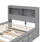 Lit plateforme Whisen pleine taille en bois avec lit gigogne, tiroirs et prises USB