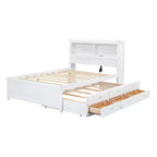 Lit plateforme Whisen pleine taille en bois avec lit gigogne, tiroirs et prises USB