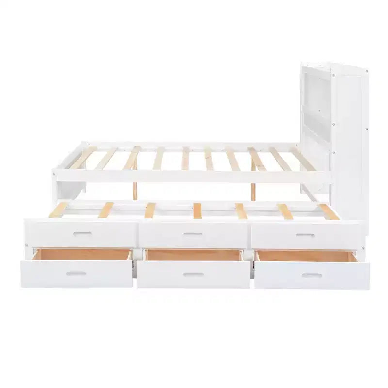 Lit plateforme Whisen pleine taille en bois avec lit gigogne, tiroirs et prises USB