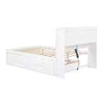 Lit plateforme Whisen pleine taille en bois avec lit gigogne, tiroirs et prises USB