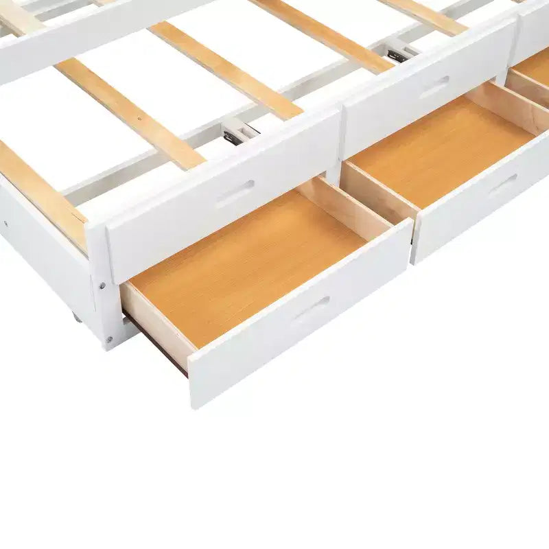 Lit plateforme Whisen pleine taille en bois avec lit gigogne, tiroirs et prises USB
