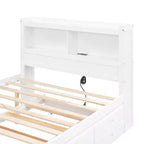 Lit plateforme Whisen pleine taille en bois avec lit gigogne, tiroirs et prises USB