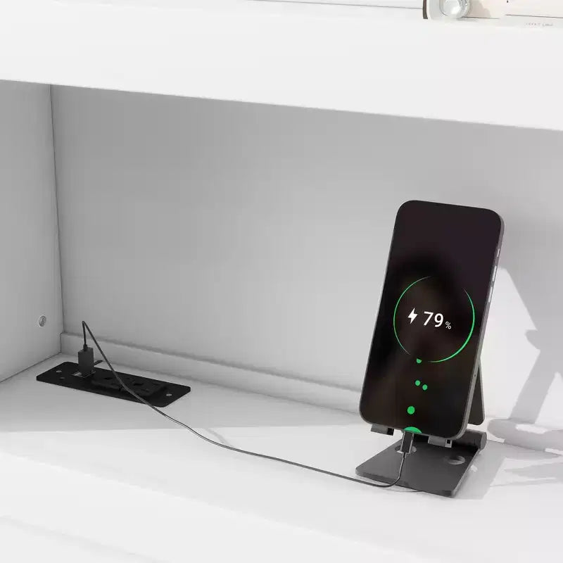 Lit plateforme Whisen pleine taille en bois avec lit gigogne, tiroirs et prises USB