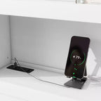 Lit plateforme Whisen pleine taille en bois avec lit gigogne, tiroirs et prises USB