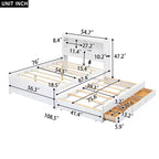Lit plateforme Whisen pleine taille en bois avec lit gigogne, tiroirs et prises USB