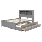 Lit plateforme Whisen pleine taille en bois avec lit gigogne, tiroirs et prises USB