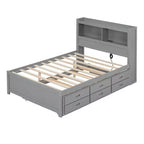Lit plateforme Whisen pleine taille en bois avec lit gigogne, tiroirs et prises USB