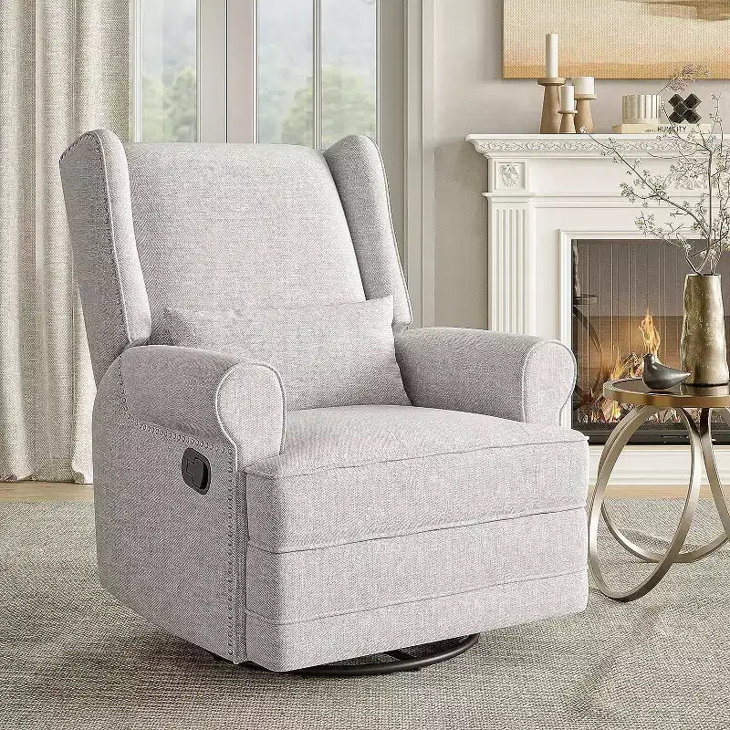 Fauteuil inclinable pivotant Heynemo, fauteuil à bascule confortable avec oreiller et repose-pieds, fauteuil à bascule pivotant pour chambre à coucher, chambre de bébé