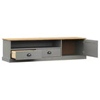 vidaXL Meuble TV VIGO en pin massif - Console média grise avec tiroirs, meuble de divertissement et portes à persiennes pour salon