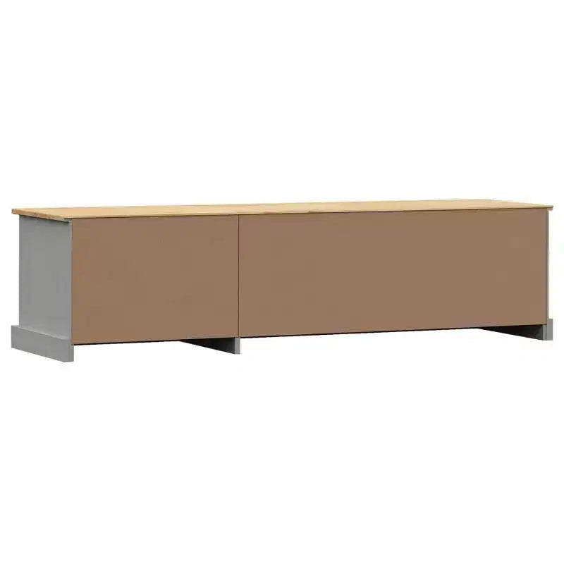 vidaXL Meuble TV VIGO en pin massif - Console média grise avec tiroirs, meuble de divertissement et portes à persiennes pour salon