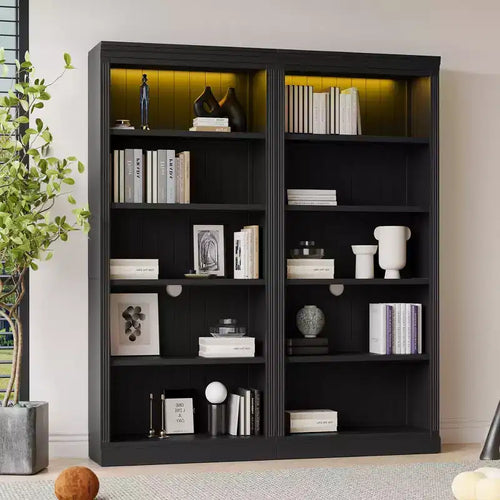 83.4 Tall Wooden Bookcase with LED Light Strip, 5-Tier Adjustable Bookshelves & Storage Organizer for Living Room & Home Office - ModernLuxe