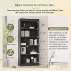 Bibliothèque en bois de 211,8 cm avec bande LED, étagères réglables à 5 niveaux et organisateur de rangement pour salon et bureau à domicile - ModernLuxe