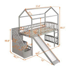 Whisen 94.20''L 93.30''W Lit Mezzanine en Bois Taille Jumeau avec Deux Tiroirs et Toboggan
