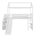 Whisen 94.20''L 93.30''W Lit Mezzanine en Bois Taille Jumeau avec Deux Tiroirs et Toboggan