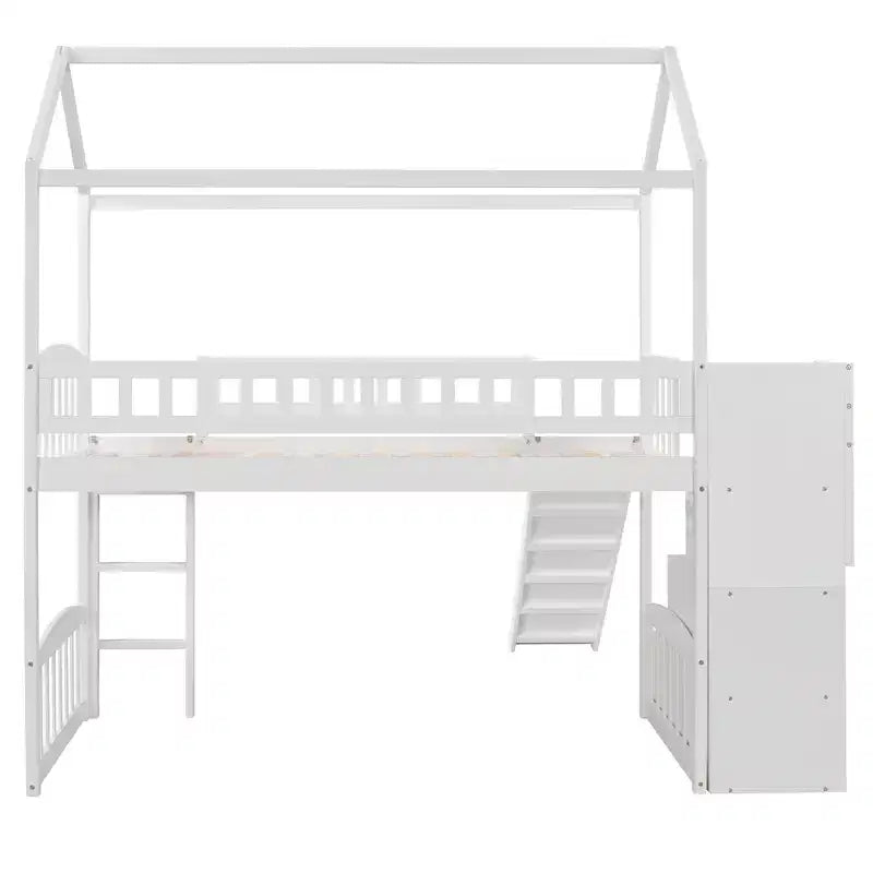 Whisen 94.20''L 93.30''W Lit Mezzanine en Bois Taille Jumeau avec Deux Tiroirs et Toboggan