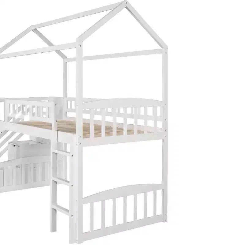 Whisen 94.20''L 93.30''W Lit Mezzanine en Bois Taille Jumeau avec Deux Tiroirs et Toboggan