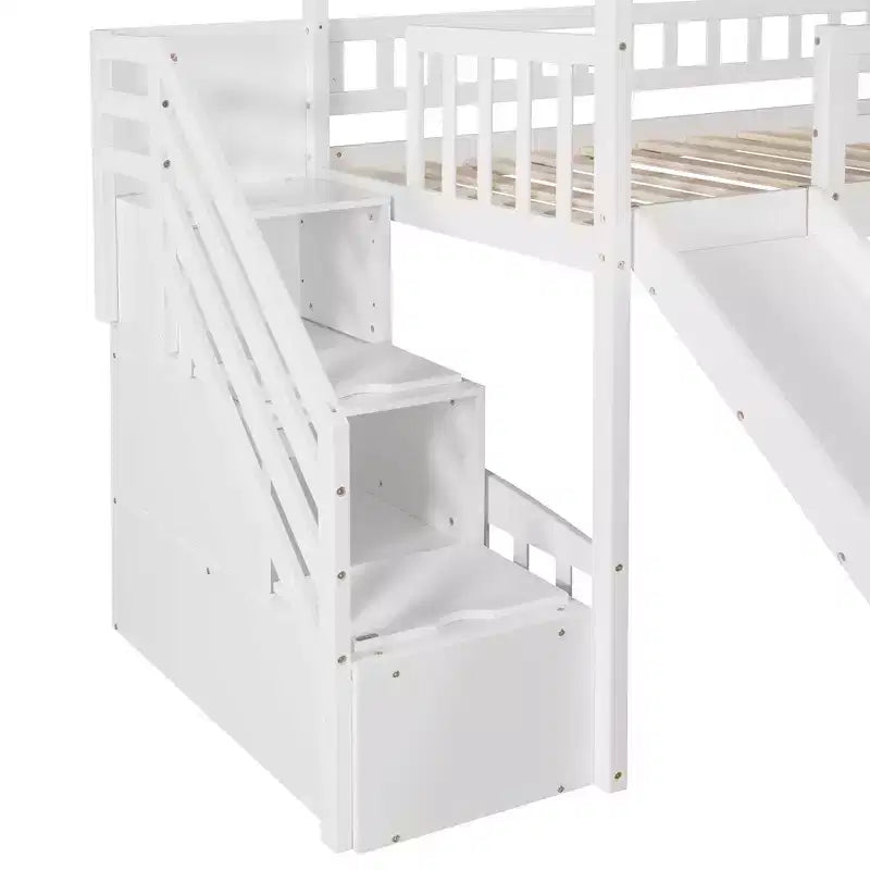 Whisen 94.20''L 93.30''W Lit Mezzanine en Bois Taille Jumeau avec Deux Tiroirs et Toboggan