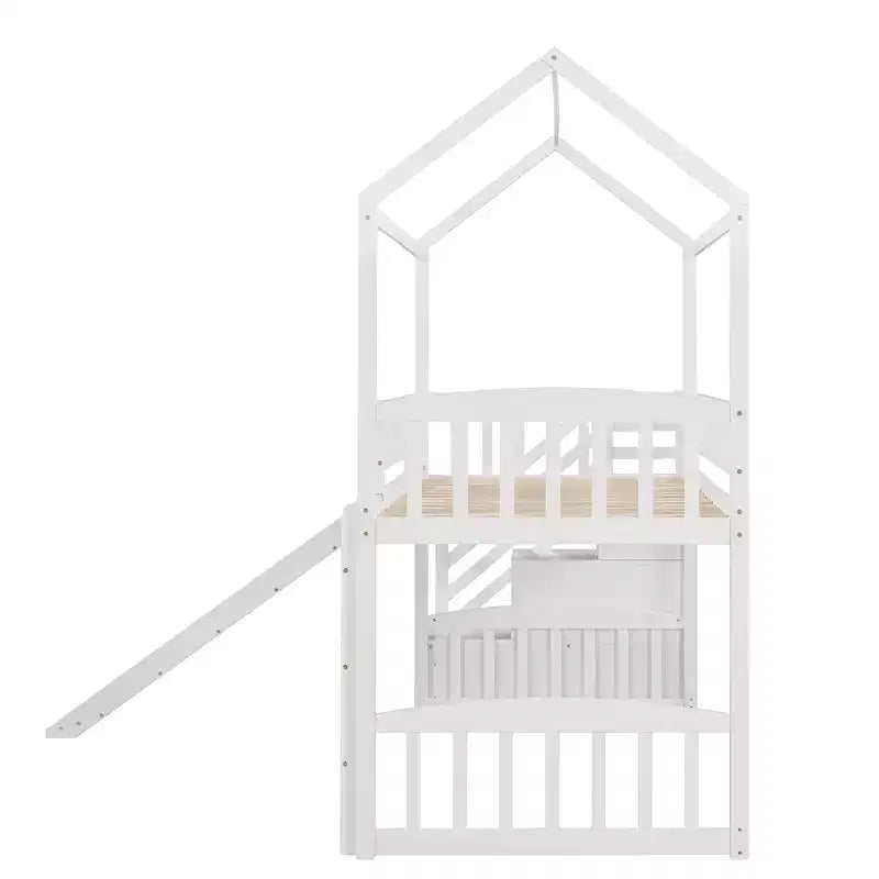 Whisen 94.20''L 93.30''W Lit Mezzanine en Bois Taille Jumeau avec Deux Tiroirs et Toboggan