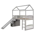 Whisen 94.20''L 93.30''W Lit Mezzanine en Bois Taille Jumeau avec Deux Tiroirs et Toboggan