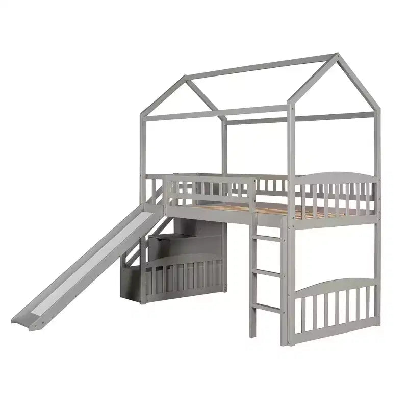 Whisen 94.20''L 93.30''W Lit Mezzanine en Bois Taille Jumeau avec Deux Tiroirs et Toboggan