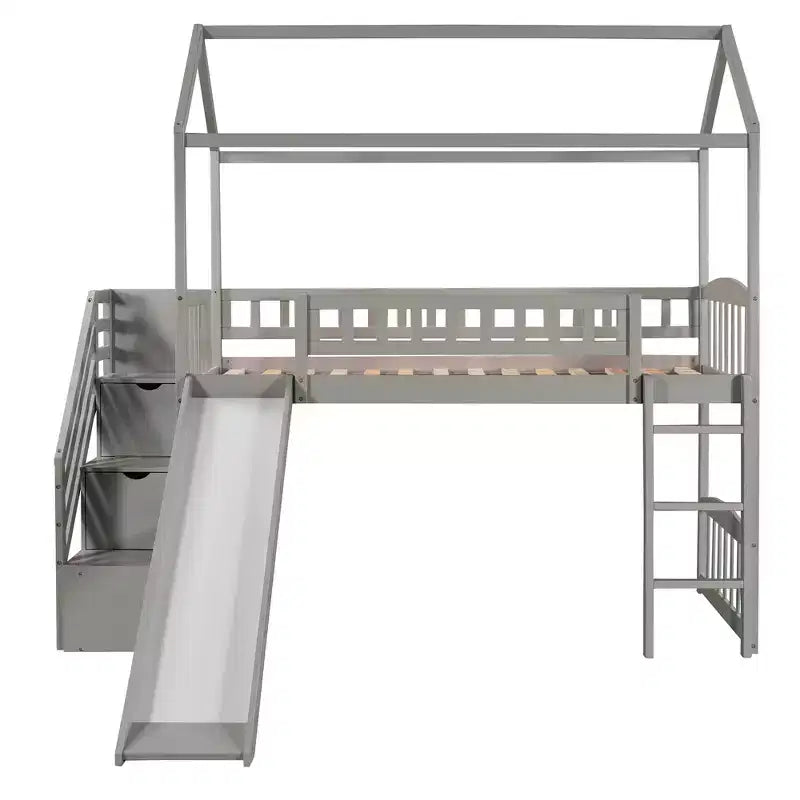 Whisen 94.20''L 93.30''W Lit Mezzanine en Bois Taille Jumeau avec Deux Tiroirs et Toboggan