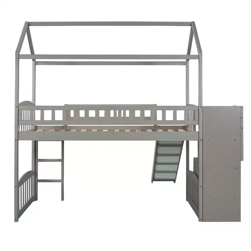 Whisen 94.20''L 93.30''W Lit Mezzanine en Bois Taille Jumeau avec Deux Tiroirs et Toboggan