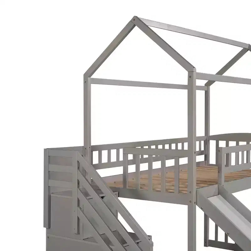 Whisen 94.20''L 93.30''W Lit Mezzanine en Bois Taille Jumeau avec Deux Tiroirs et Toboggan