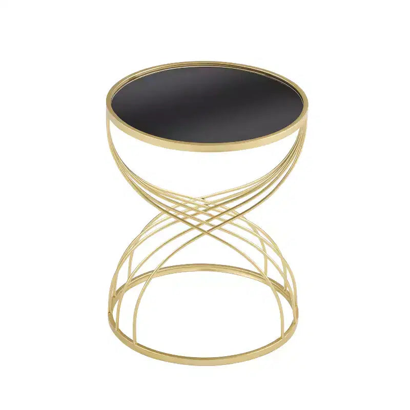 Table d'appoint moderne Table de chevet ronde Table basse Table de nuit avec cadre en métal doré et plateau miroir noir-ModernLuxe