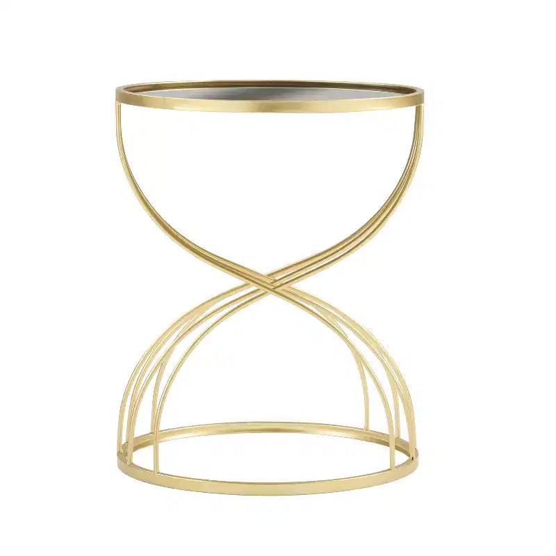 Table d'appoint moderne Table de chevet ronde Table basse Table de nuit avec cadre en métal doré et plateau miroir noir-ModernLuxe