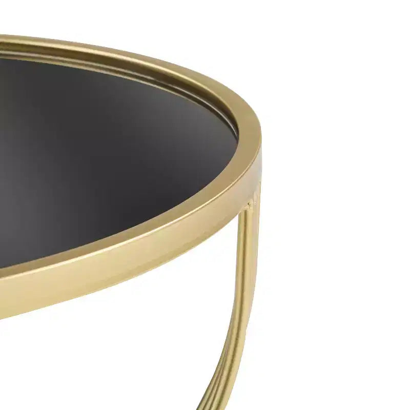 Table d'appoint moderne Table de chevet ronde Table basse Table de nuit avec cadre en métal doré et plateau miroir noir-ModernLuxe