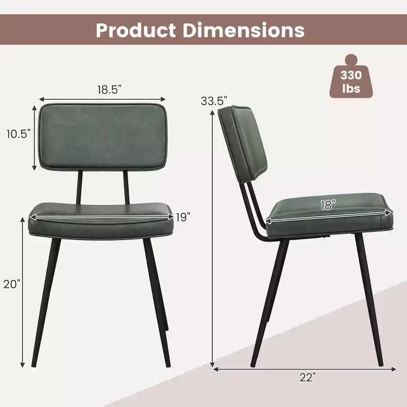Lot de 2 chaises de salle à manger Costway avec revêtement en cuir PU, assise en éponge, design cascade, marron/vert