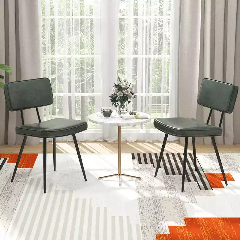 Lot de 2 chaises de salle à manger Costway avec revêtement en cuir PU, assise en éponge, design cascade, marron/vert