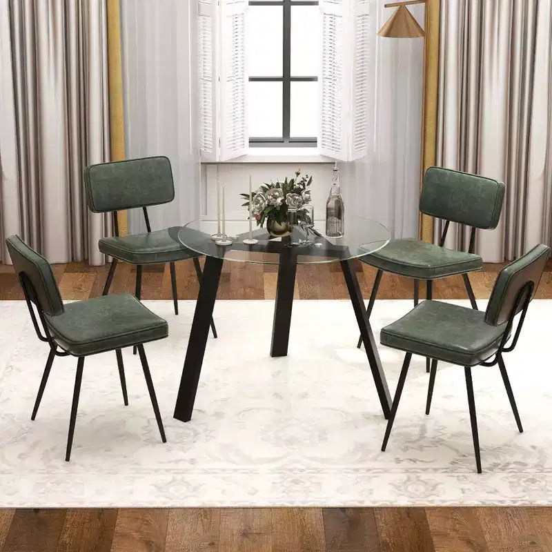Lot de 2 chaises de salle à manger Costway avec revêtement en cuir PU, assise en éponge, design cascade, marron/vert