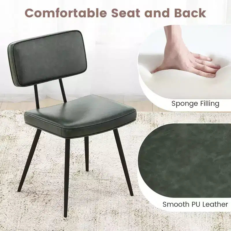 Lot de 2 chaises de salle à manger Costway avec revêtement en cuir PU, assise en éponge, design cascade, marron/vert