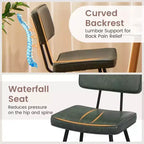 Lot de 2 chaises de salle à manger Costway avec revêtement en cuir PU, assise en éponge, design cascade, marron/vert