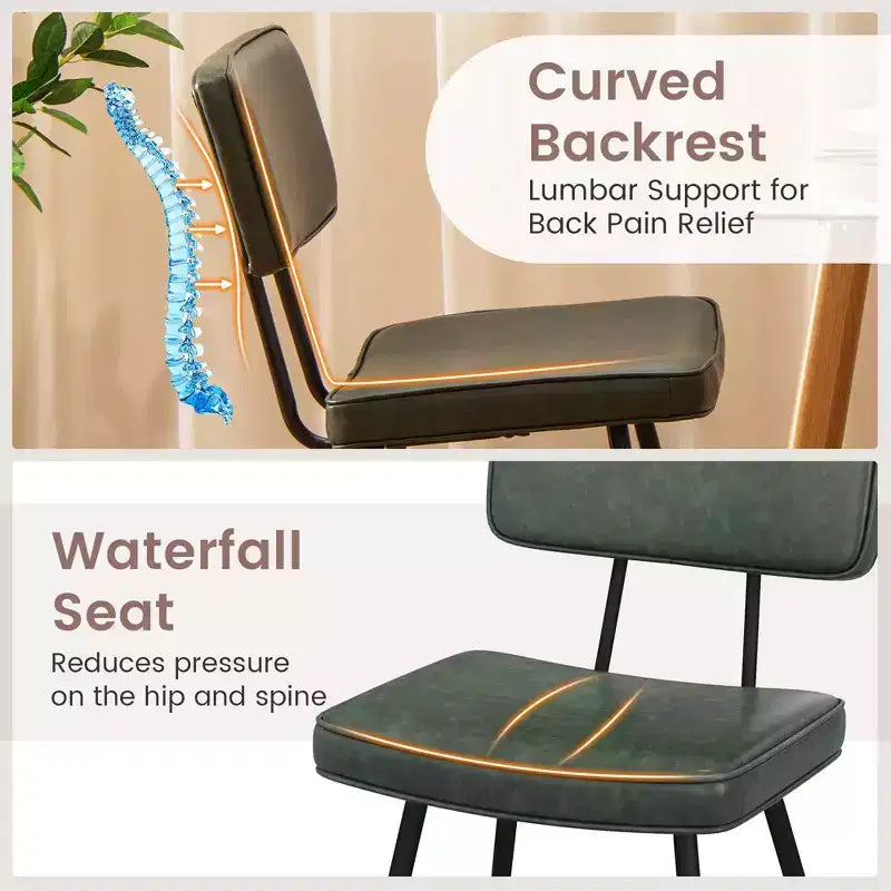 Lot de 2 chaises de salle à manger Costway avec revêtement en cuir PU, assise en éponge, design cascade, marron/vert
