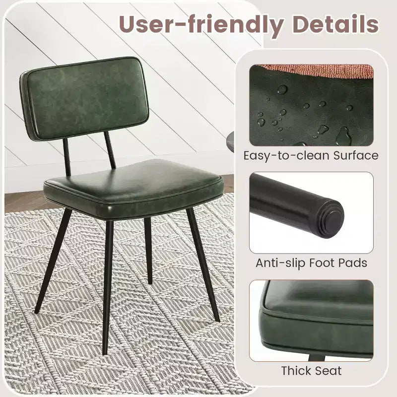 Lot de 2 chaises de salle à manger Costway avec revêtement en cuir PU, assise en éponge, design cascade, marron/vert