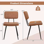 Lot de 2 chaises de salle à manger Costway avec revêtement en cuir PU, assise en éponge, design cascade, marron/vert