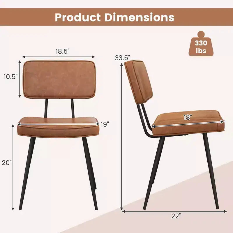 Lot de 2 chaises de salle à manger Costway avec revêtement en cuir PU, assise en éponge, design cascade, marron/vert