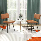 Lot de 2 chaises de salle à manger Costway avec revêtement en cuir PU, assise en éponge, design cascade, marron/vert