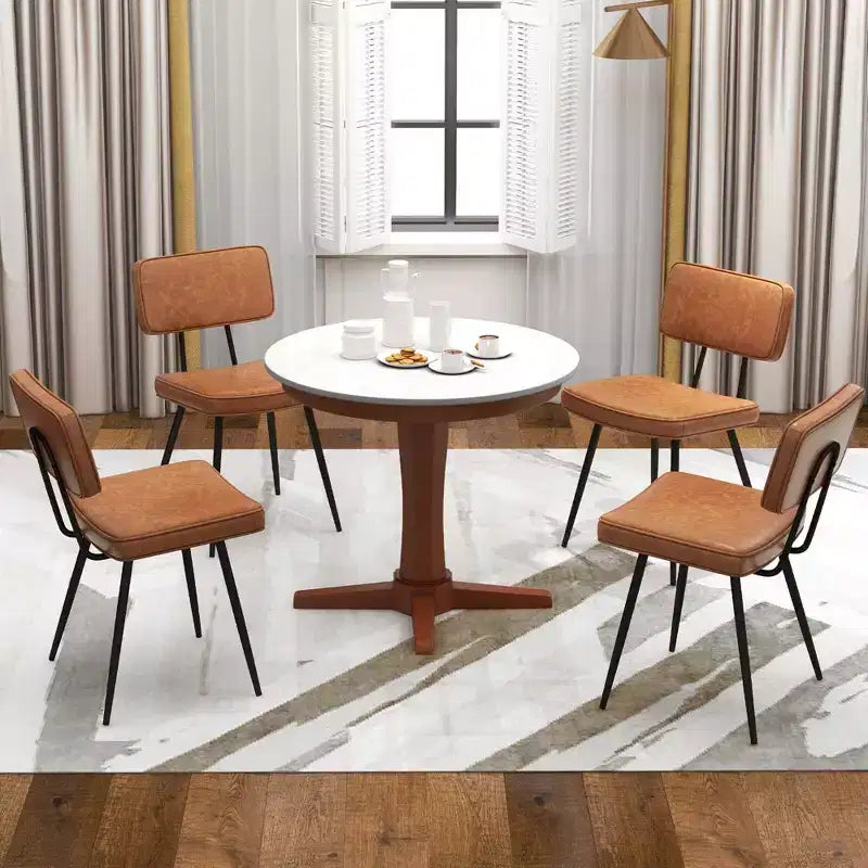 Lot de 2 chaises de salle à manger Costway avec revêtement en cuir PU, assise en éponge, design cascade, marron/vert